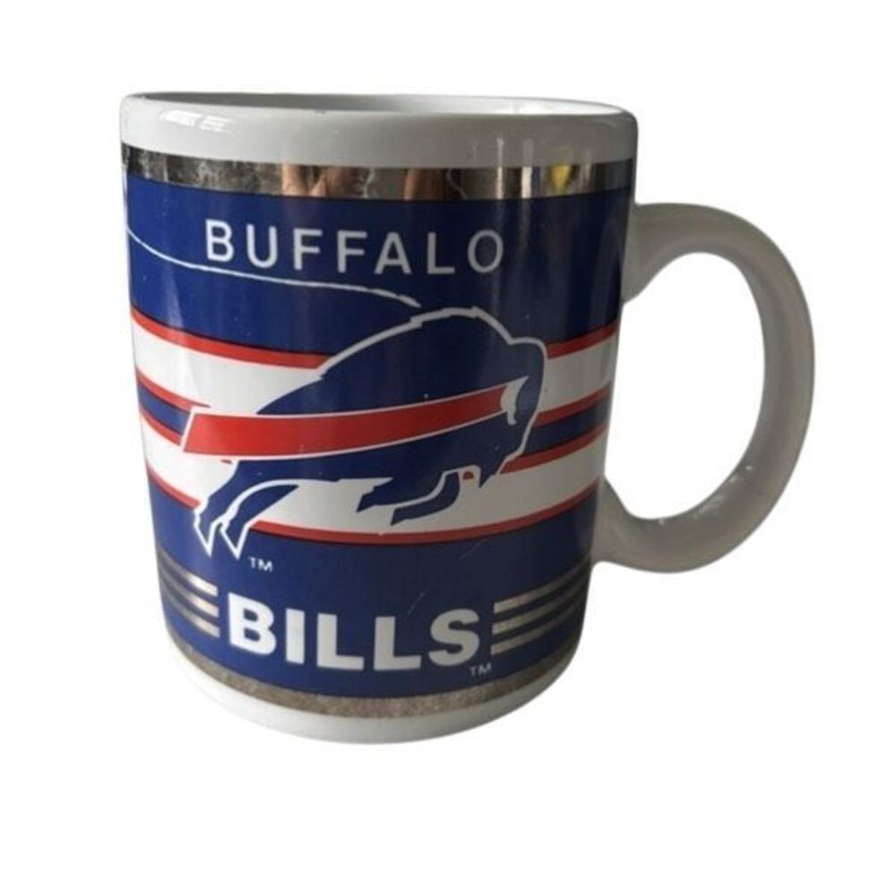 Vintage 90s Buffalo Bills Ceramic Coffee Cup - Silver Foil Details